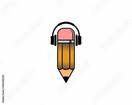 Pencil using headphone illustration