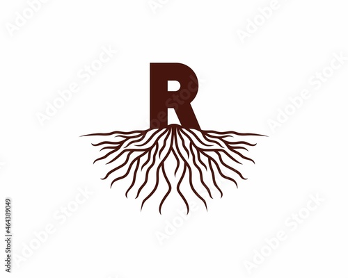 R Letter on the tree roots illustration logo