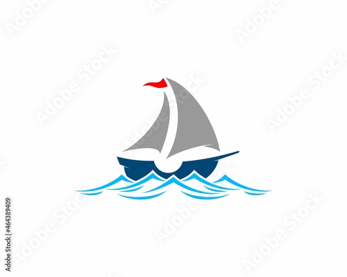 Fotografie, Obraz Sailing boat on the sea wave logo