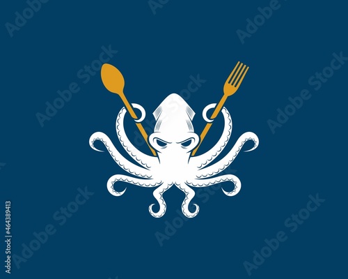 Octopus holding fork and spoon illustration