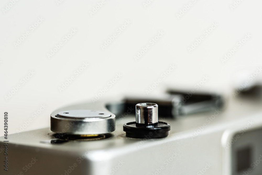 Close-up shutter button of film camera.button stainless Close-up shutter button of film camera.button stainless