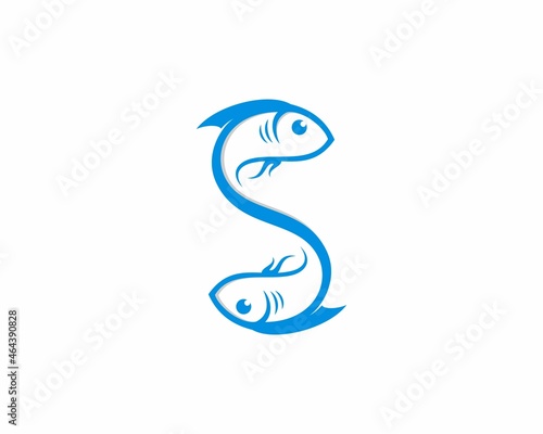 Two fish forming a S Letter illustration logo