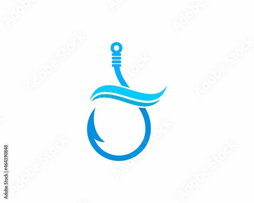 Fishing hook with blue wave in the middle