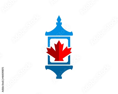 Ancient lantern with red maple leaf inside