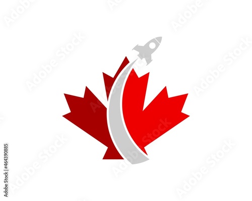 Red maple leaf with rocket launch inside