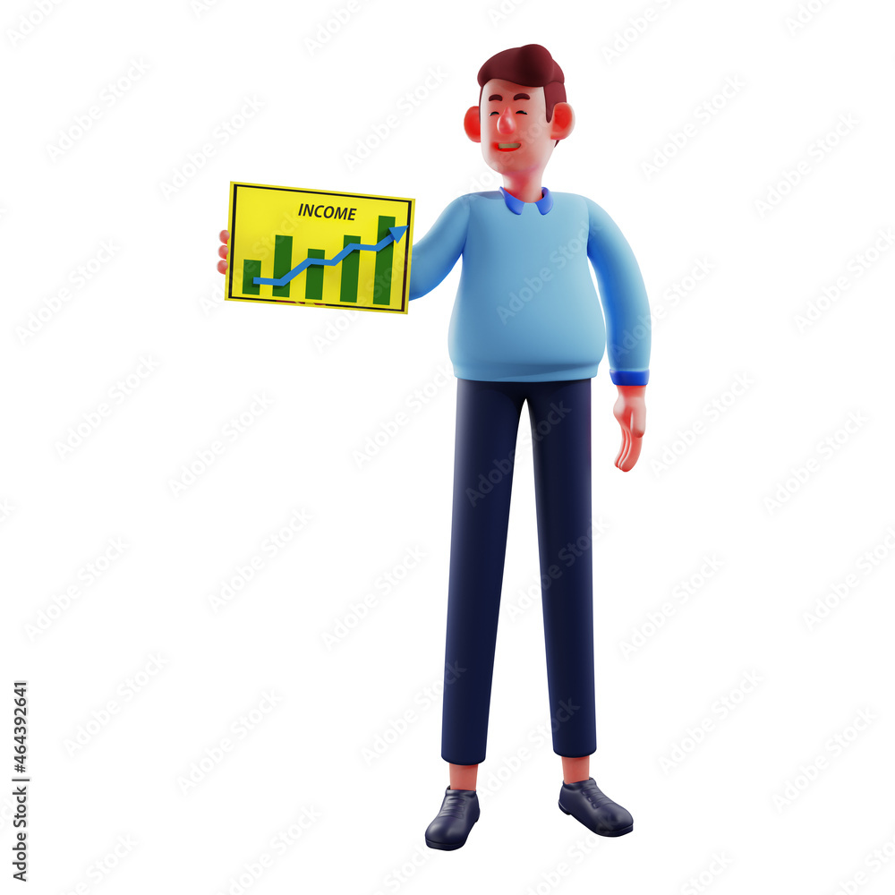 3D Workman Cartoon Design with a table chart