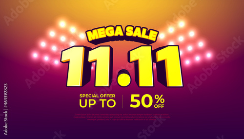 11.11 Mega sale banner template. Global shopping online sale.