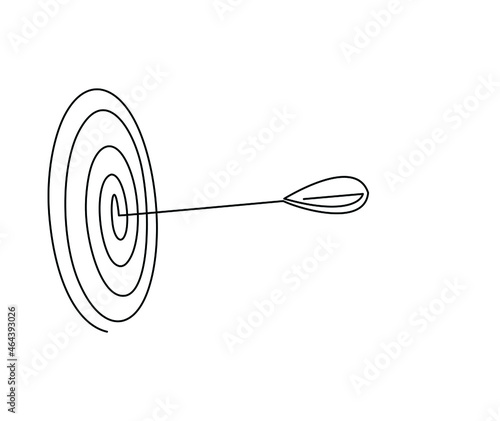 Continuous one line drawing of arrow on target circle.