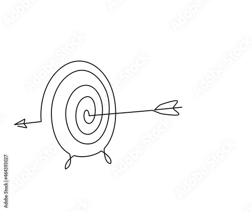 Continuous one line drawing of arrow on target circle.