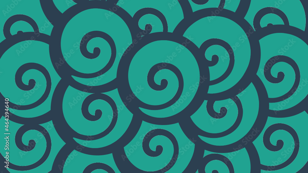 Green swirls, seamless pattern with circles