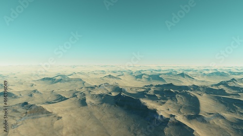 Exoplanet fantastic landscape. Beautiful views of the mountains and sky with unexplored planets. 3D illustration