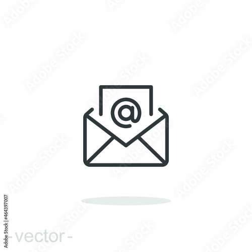 Email icon. Simple outline style. Mail, newsletter, thin line, letter, symbol, pictogram, address, open message send concept. Vector illustration isolated on white background. Editable stroke EPS 10