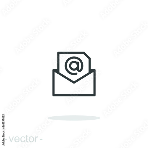 Email icon. Simple outline style. Mail, newsletter, thin line, letter, symbol, pictogram, address, open message send concept. Vector illustration isolated on white background. Editable stroke EPS 10