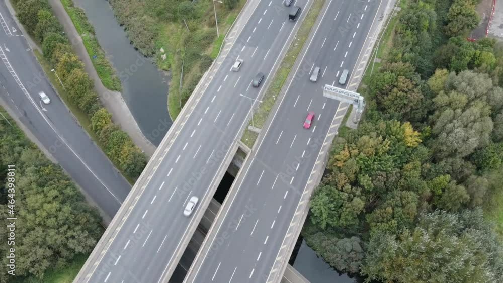 Land Transportation On Asphalt Highway Driving At Daytime. M50 Motorway In Dublin, Ireland. aerial rotate, hyperlapse Land Transportation On Asphalt Highway Driving At Daytime. M50 Motorway In Dublin, Ireland. aerial rotate, hyperlapse