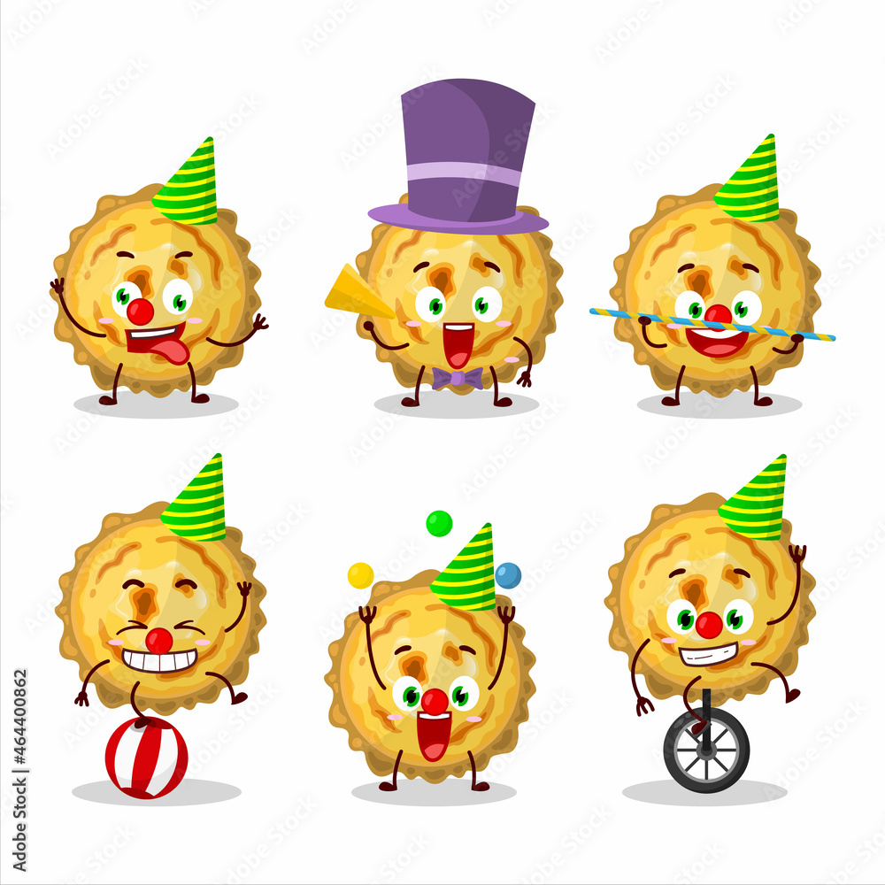 Cartoon character of custard tart with various circus shows Cartoon character of custard tart with various circus shows
