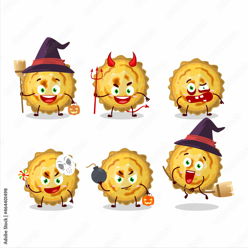 Halloween expression emoticons with cartoon character of custard tart