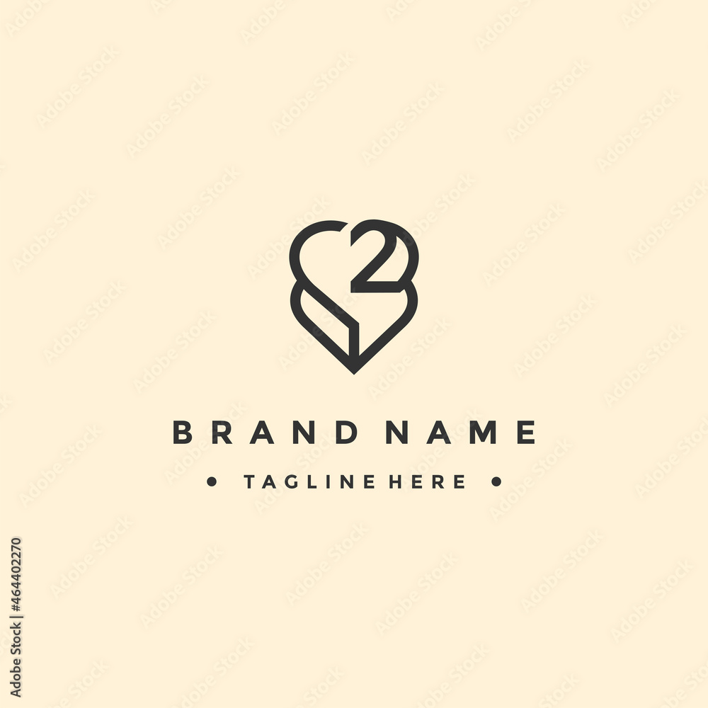 Number 2 love vector design template Number 2 love vector design template