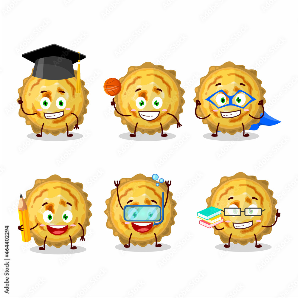 School student of custard tart cartoon character with various expressions School student of custard tart cartoon character with various expressions
