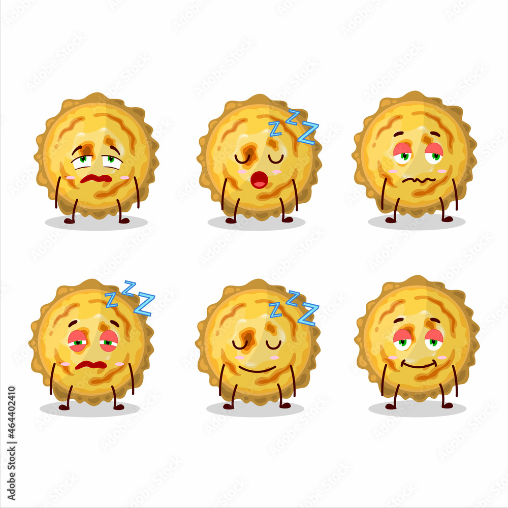 Cartoon character of custard tart with sleepy expression Cartoon character of custard tart with sleepy expression