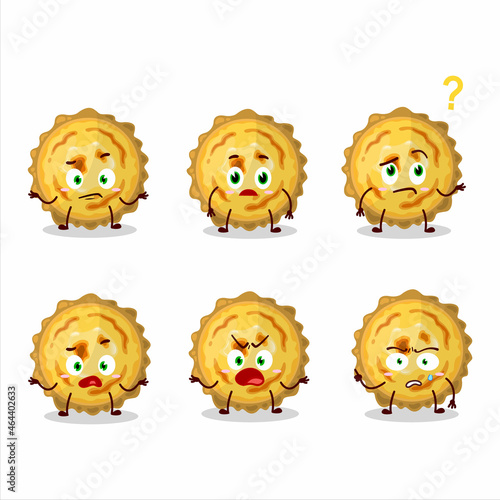 Cartoon character of custard tart with what expression