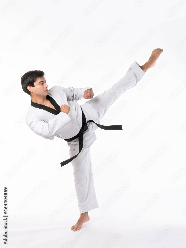 Taekwondo high kick black belt taekwondo athlete martial arts master