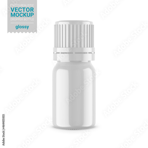 White glossy dropper bottle vector mockup.