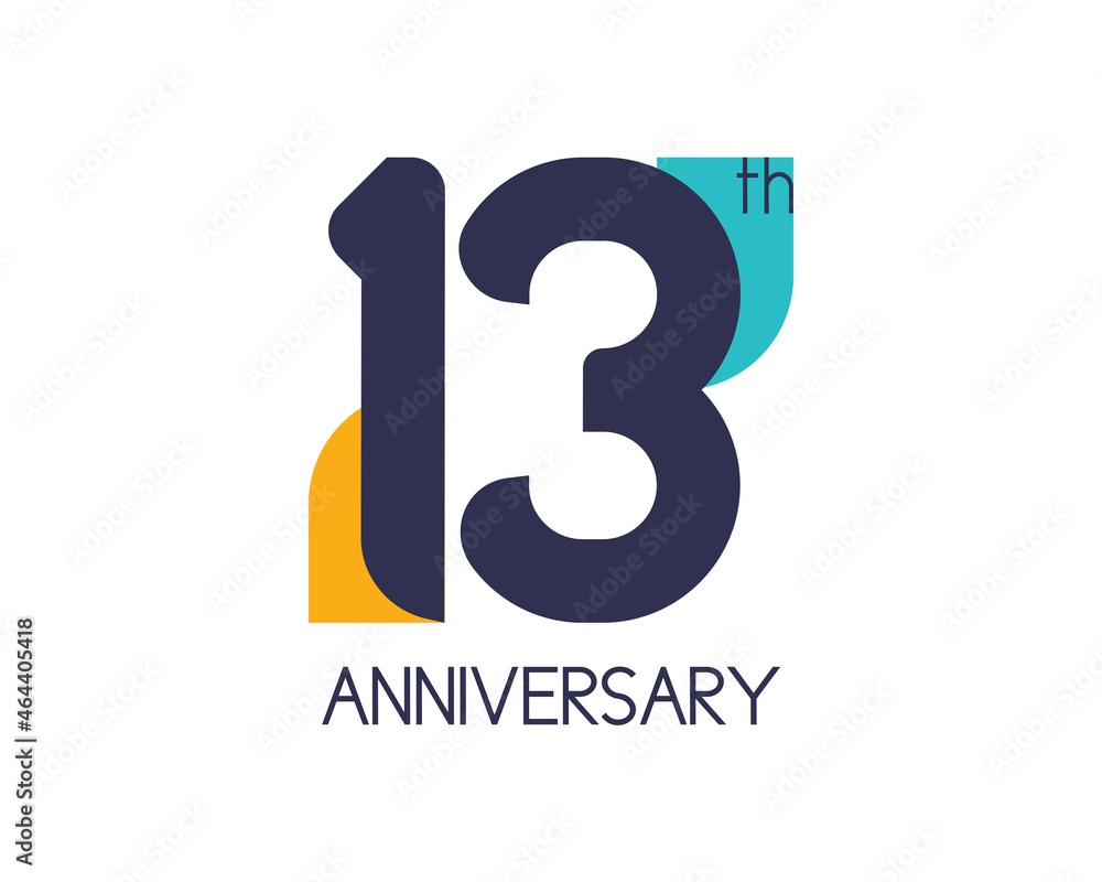 13th anniversary geometric logo. Overlap shapes for birthday design. Minimalist thirteen year celebration 13th anniversary geometric logo. Overlap shapes for birthday design. Minimalist thirteen year celebration