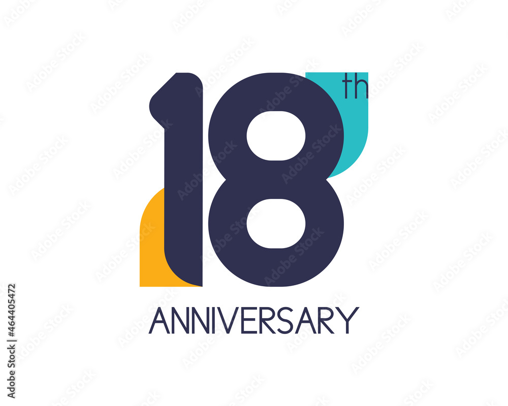 18th anniversary geometric logo. Overlap shapes for birthday design. Minimalist eighteen year celebration 18th anniversary geometric logo. Overlap shapes for birthday design. Minimalist eighteen year celebration