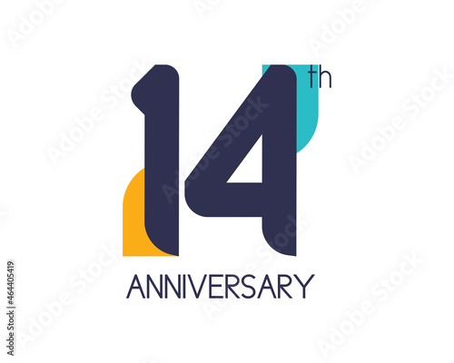 14th anniversary geometric logo. Overlap shapes for birthday design. Minimalist fourteen year celebration