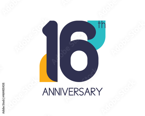 16th anniversary geometric logo. Overlap shapes for birthday design. Minimalist sixteen year celebration photo