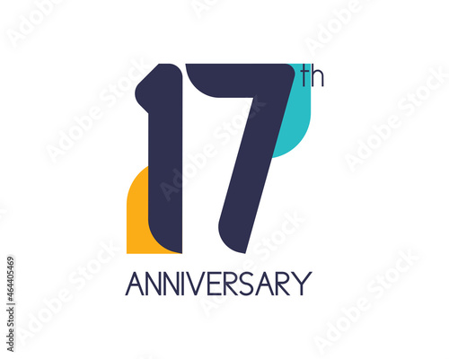 17th anniversary geometric logo. Overlap shapes for birthday design. Minimalist seventeen year celebration