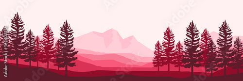 pink mountain landscape illustration vector for banner background, web background, apps background, tourism design template and adventure backdrop