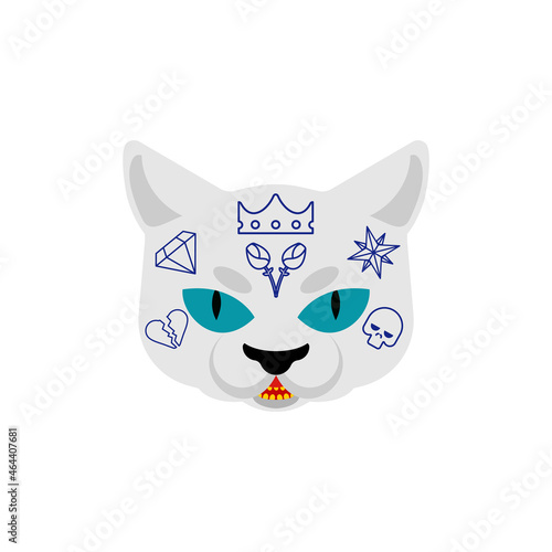 Cat Gangsta face. Angry pet muzzle. Animal bully member of gang of street criminals