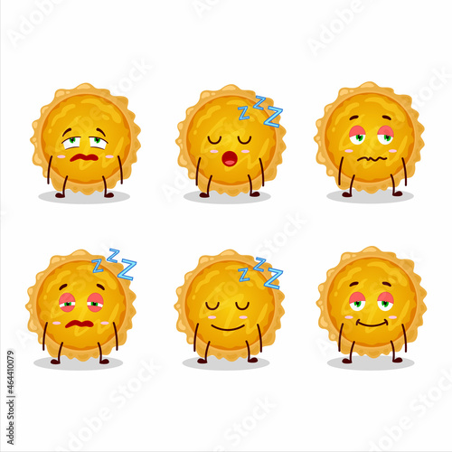 Cartoon character of egg tart with sleepy expression