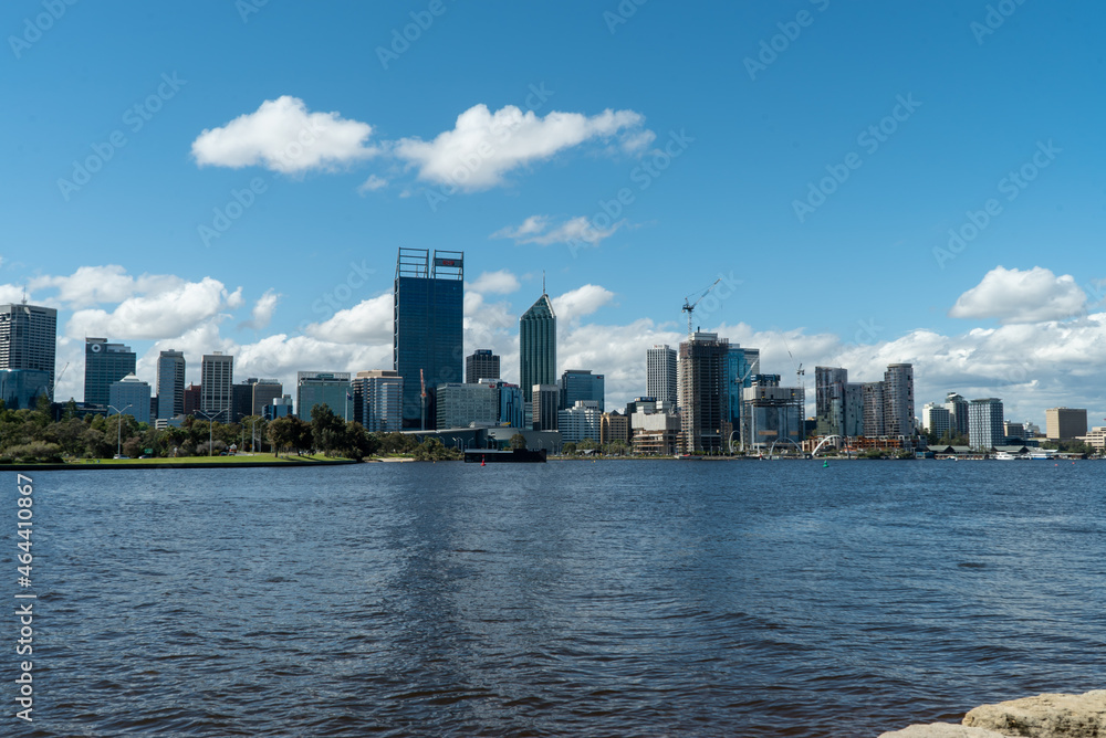 A view of the Perth city metropolitan skyscrapers from the other side of the swan river