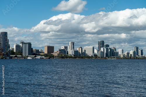 A view of the Perth city metropolitan skyscrapers from the other side of the swan river