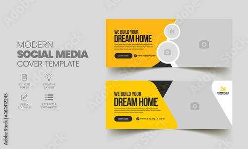 Construction renovation handyman home repair social media cover banner template