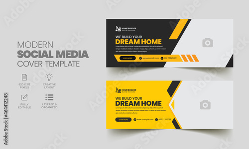 Construction renovation handyman home repair social media cover banner template