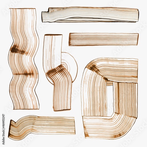 Earth tone comb painted shapes vector striped abstract handmade shape experimental art set