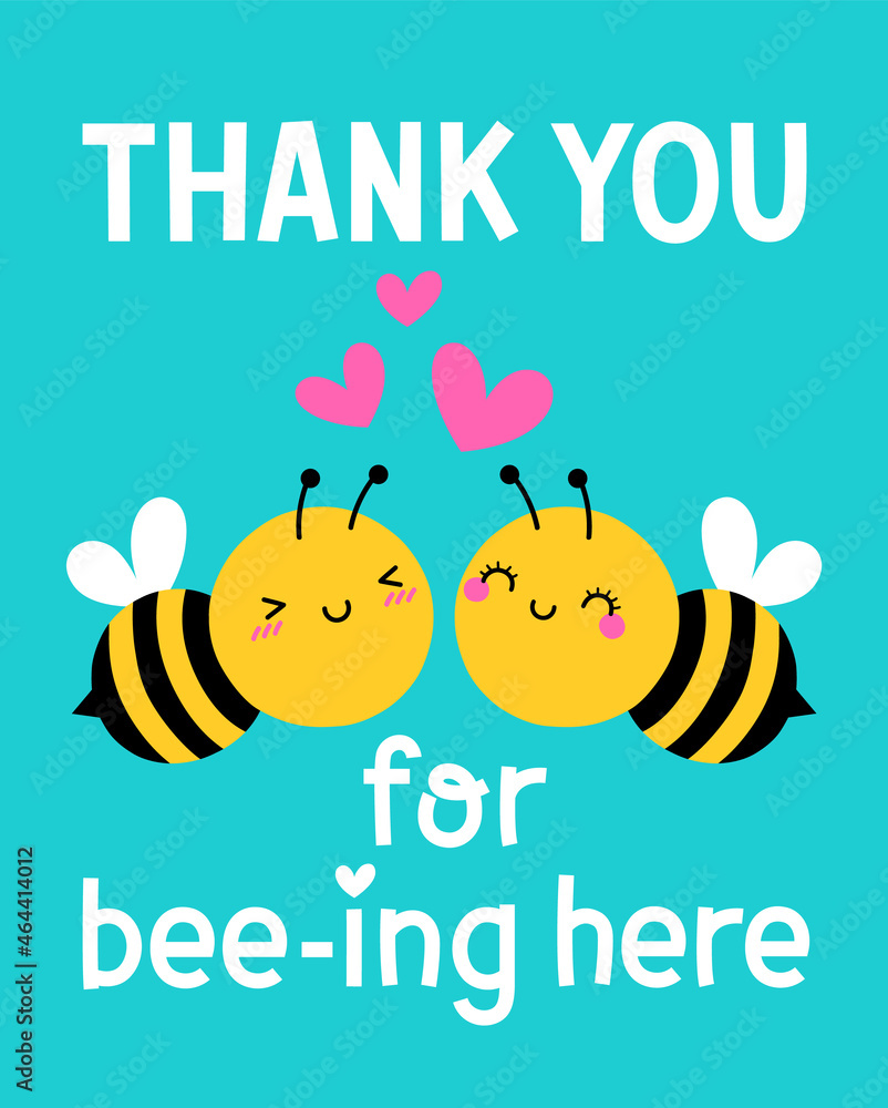 Pun quotes with cute bee couple cartoon for thank you card design ...