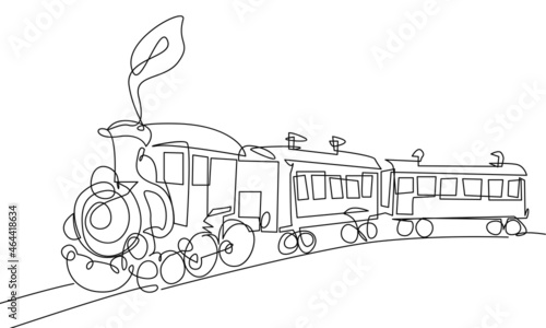 Locomotive Line Art Drawing. Retro Locomotive One Line Illustration. Railway Transport One Line Concept for Travel Poster, Print, Banner, Social Media, Web. Vector EPS 10