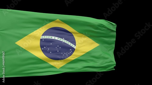 Brazil national flag waving seamless looped with luma matte on a black background, slow motion.