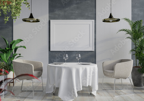 3D Mockup photo frame in Modern interior of dining room