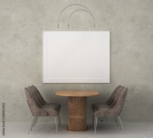 Fototapeta Naklejka Na Ścianę i Meble -  3D Mockup photo frame in Modern interior of dining room