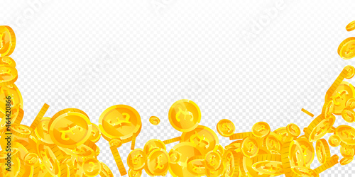 British pound coins falling. Great scattered GBP coins. United Kingdom money. Fantastic jackpot, wealth or success concept. Vector illustration.
