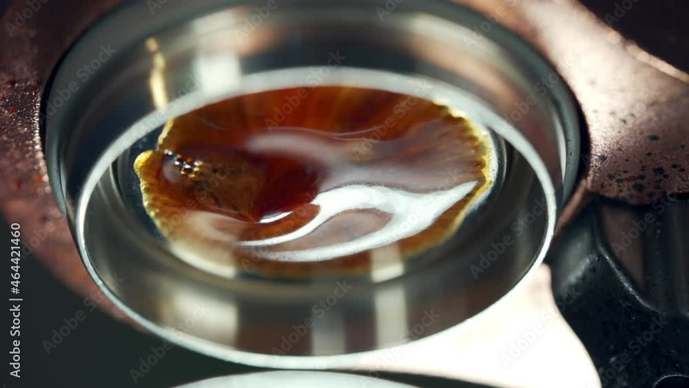 Close up of Flair espresso coffee machine pouring hot espresso shot in coffee cup. Barista brewing black coffee at coffee shop in the morning. Small business cafe restaurant food and drink concept Close up of Flair espresso coffee machine pouring hot espresso shot in coffee cup. Barista brewing black coffee at coffee shop in the morning. Small business cafe restaurant food and drink concept