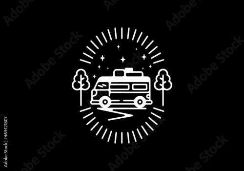 Line art illustration of campervan