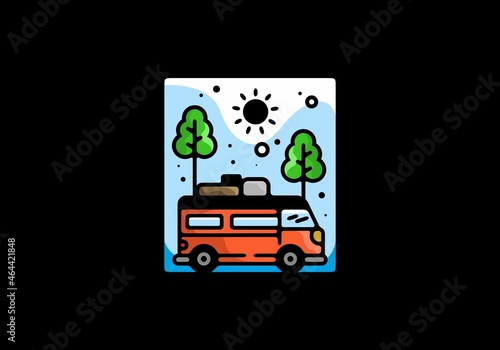 Line art illustration of campervan