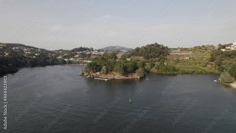 River beach of Ilha dos Amores or Island love, Castelo de Paiva in Portugal. Aerial view River beach of Ilha dos Amores or Island love, Castelo de Paiva in Portugal. Aerial view