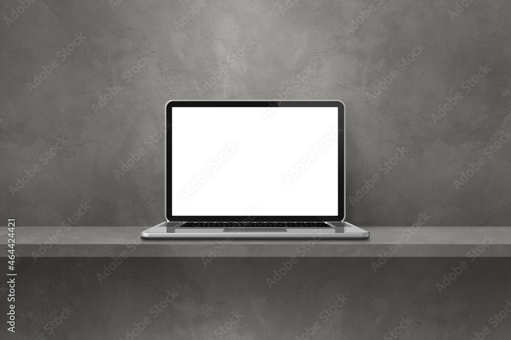 Laptop computer on grey shelf background Laptop computer on grey shelf background